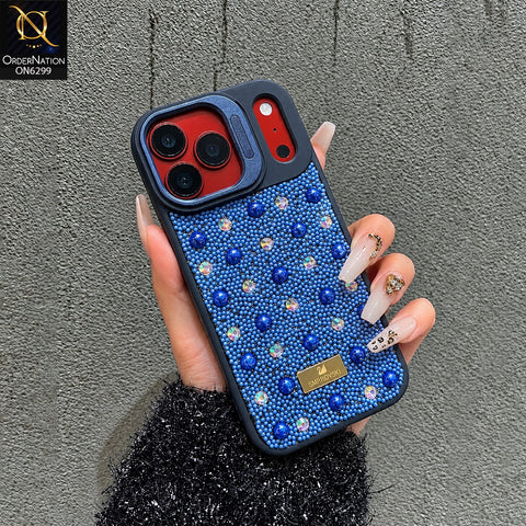 iPhone 18 Pro Max Cover - Blue - Luxury Crystal Beaded Phone Case with Rhinestone Embellishments, Premium Protective Cover with Camera Lens Guard