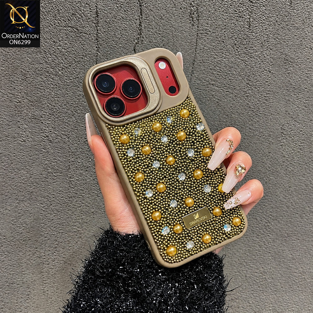 iPhone 18 Pro Max Cover - Golden - Luxury Crystal Beaded Phone Case with Rhinestone Embellishments, Premium Protective Cover with Camera Lens Guard