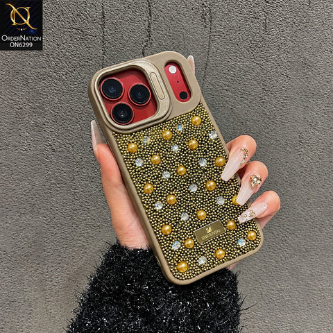 iPhone 18 Pro Max Cover - Golden - Luxury Crystal Beaded Phone Case with Rhinestone Embellishments, Premium Protective Cover with Camera Lens Guard