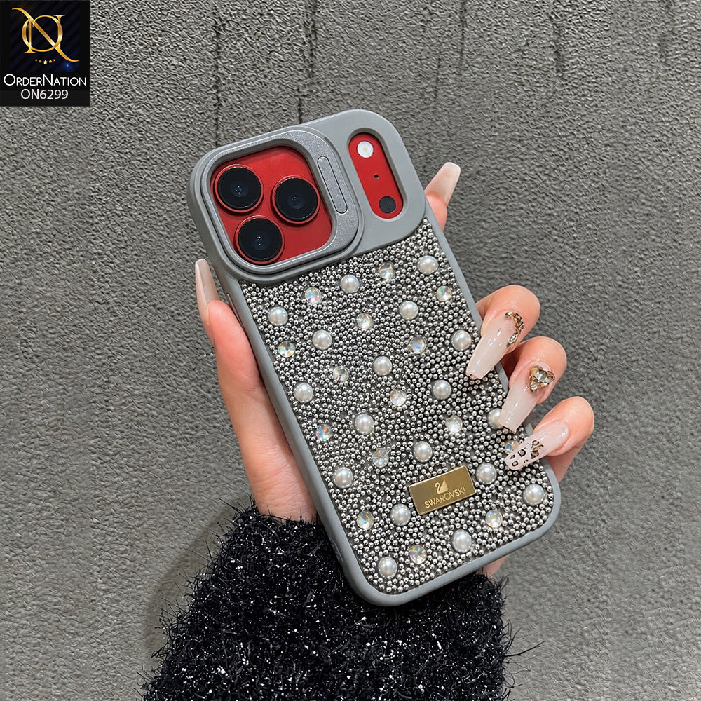 iPhone 17 Pro Max Cover - Gray - Luxury Crystal Beaded Phone Case with Rhinestone Embellishments, Premium Protective Cover with Camera Lens Guard