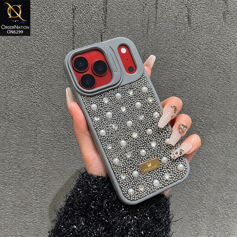 iPhone 17 Pro Max Cover - Gray - Luxury Crystal Beaded Phone Case with Rhinestone Embellishments, Premium Protective Cover with Camera Lens Guard