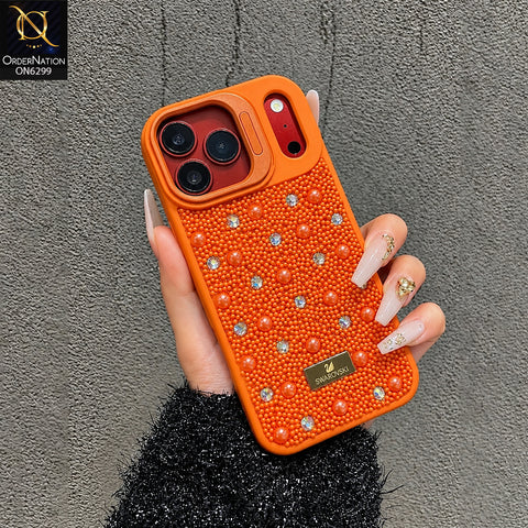 iPhone 18 Pro Max Cover - Orange - Luxury Crystal Beaded Phone Case with Rhinestone Embellishments, Premium Protective Cover with Camera Lens Guard