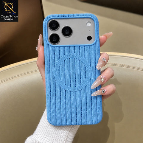 iPhone 17 Pro Max Cover - Blue - Premium Knitted Fabric Phone Case with Textured Vertical Stripes, Raised Camera Protection & Circular Grip Design