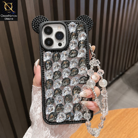 iPhone 16 Pro Max Cover - Black - Luxury Crystal Rhinestone Phone Case with 3D Mouse Ear Design, Protective Cover and Beaded Chain