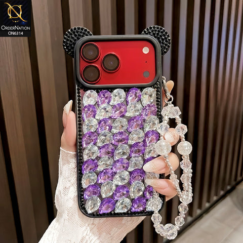 iPhone 17 Pro Max Cover - Purple - Luxury Crystal Rhinestone Phone Case with 3D Mouse Ear Design, Protective Cover and Beaded Chain