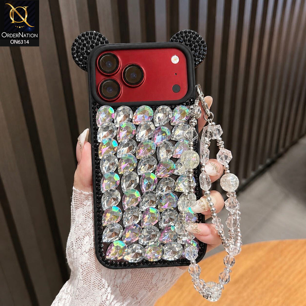 iPhone 18 Pro Max Cover - Silver - Luxury Crystal Rhinestone Phone Case with 3D Mouse Ear Design, Protective Cover and Beaded Chain