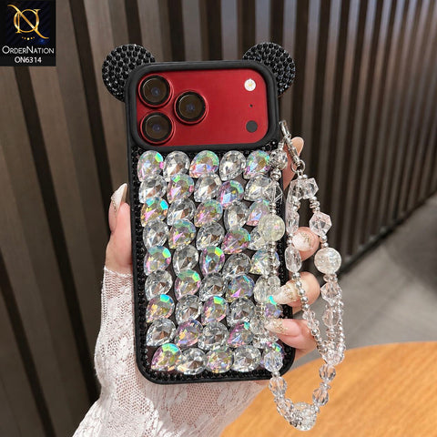 iPhone 18 Pro Max Cover - Silver - Luxury Crystal Rhinestone Phone Case with 3D Mouse Ear Design, Protective Cover and Beaded Chain