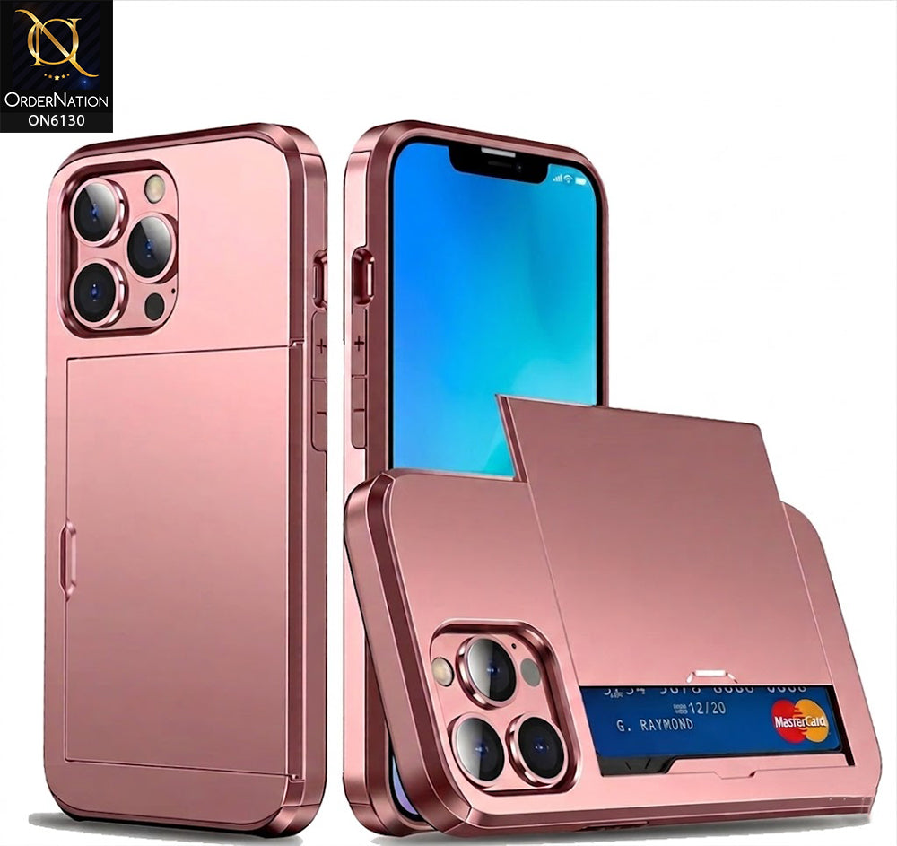 iPhone 16 Pro Max Cover - Rose Gold - Mobile Case Sliding Wallet Card Holder and shockproof bumper edges
