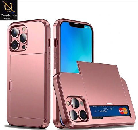 iPhone 16 Pro Max Cover - Rose Gold - Mobile Case Sliding Wallet Card Holder and shockproof bumper edges