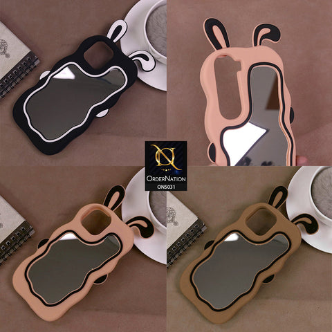 Vivo Y33t Cover - Black - 360-Degree Protection Cute Cartoon Bunny Mirror Soft Silicone Case