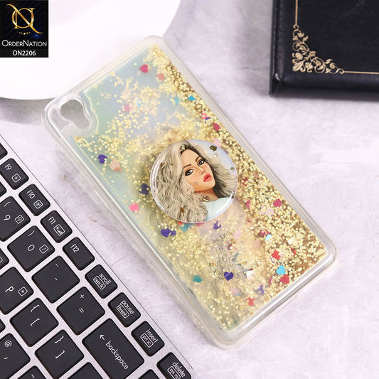 Oppo A37 Cover - Design 7 - New Elegant Liquid Glitter Soft Borders Case With  Holder