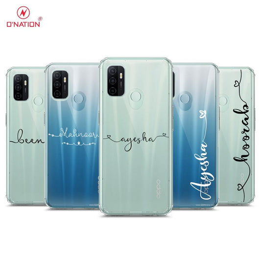 Oppo A53s Cover - Personalised Name Series - 8 Designs - Clear Phone Case - Soft Silicon Borders