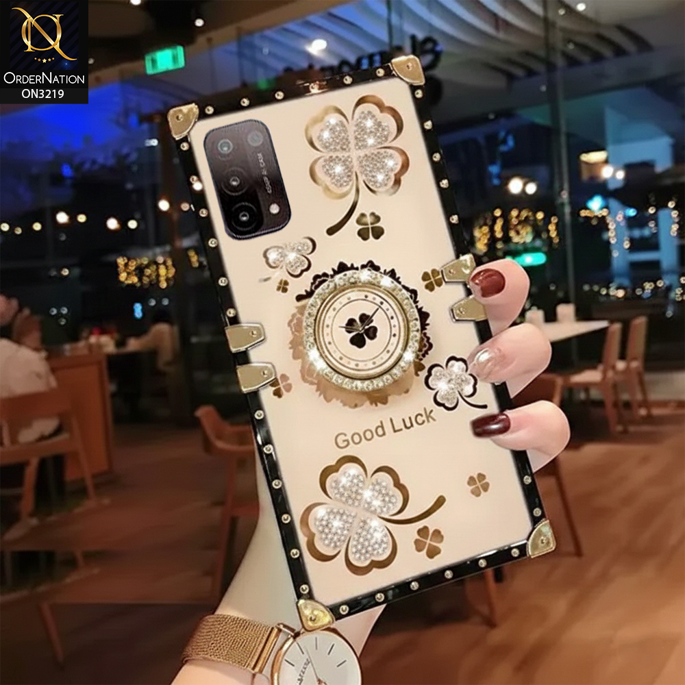 Oppo A54 4G Cover - Golden - Square Bling Diamond Glitter Soft TPU Trunk Case with Ring Holder