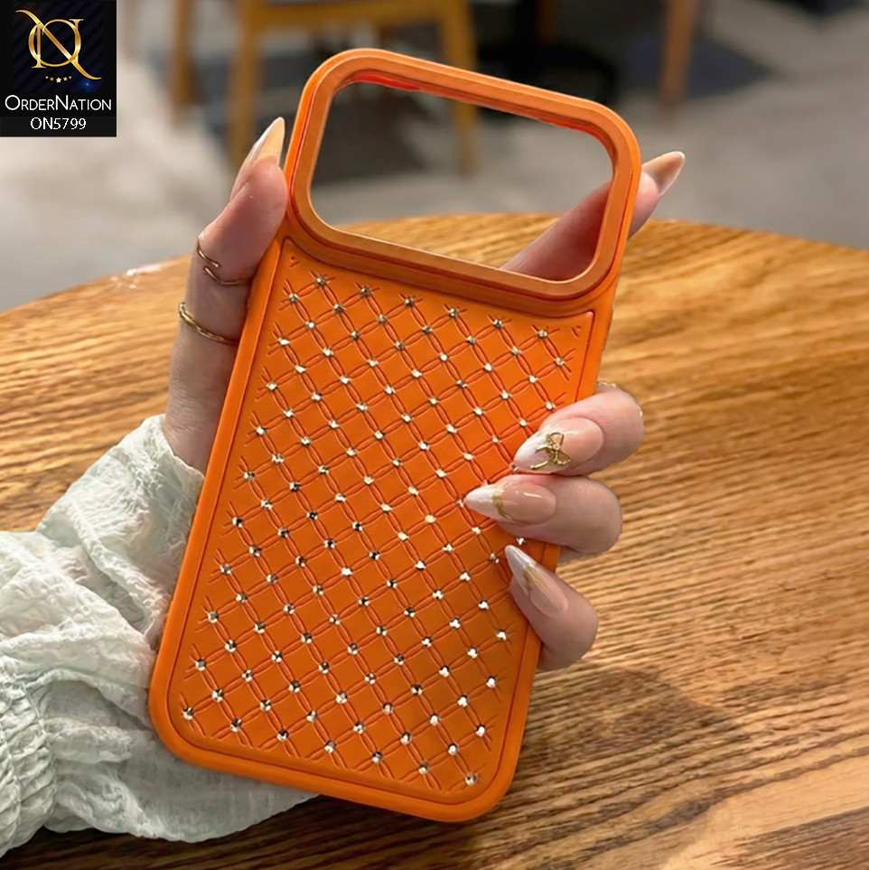 iPhone 17 Pro Max Cover - Orange -  New CLassic Small Shiny Crystals Fine Case With Metal Camera Ring