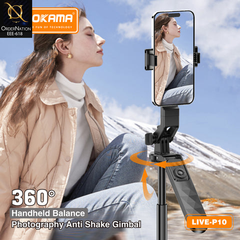 PLOKAMA LIVE-P10 180cm Selfie Stick Tripod with Bluetooth Remote, 360° + 180° Rotation & Aluminum Alloy Stand