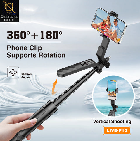 PLOKAMA LIVE-P10 180cm Selfie Stick Tripod with Bluetooth Remote, 360° + 180° Rotation & Aluminum Alloy Stand