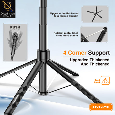 PLOKAMA LIVE-P10 180cm Selfie Stick Tripod with Bluetooth Remote, 360° + 180° Rotation & Aluminum Alloy Stand