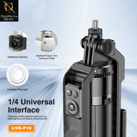 PLOKAMA LIVE-P10 180cm Selfie Stick Tripod with Bluetooth Remote, 360° + 180° Rotation & Aluminum Alloy Stand