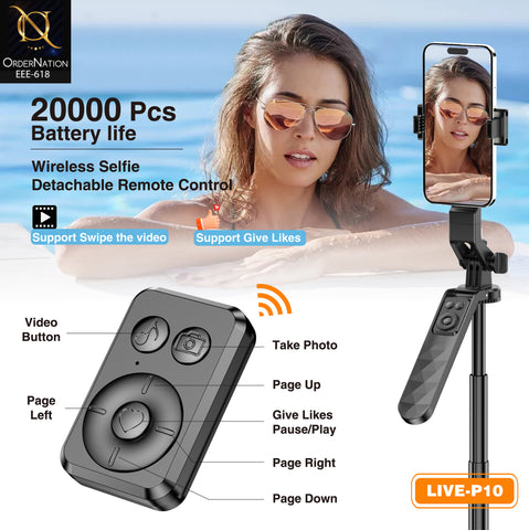 PLOKAMA LIVE-P10 180cm Selfie Stick Tripod with Bluetooth Remote, 360° + 180° Rotation & Aluminum Alloy Stand