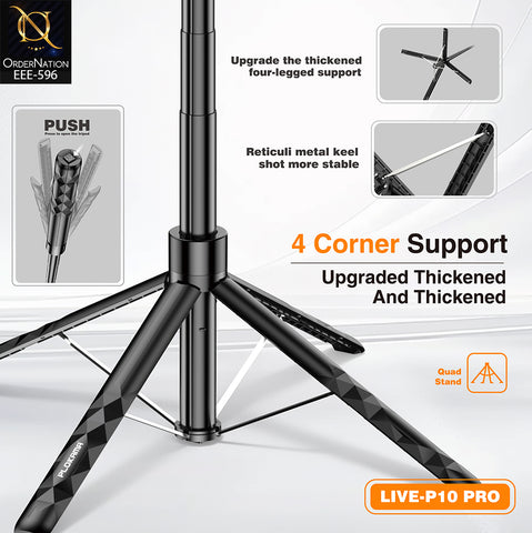 PLOKAMA LIVE-P10 Pro 180cm Selfie Stick Tripod with Dual LED Fill Lights, Bluetooth Remote & 360° + 180° Rotation