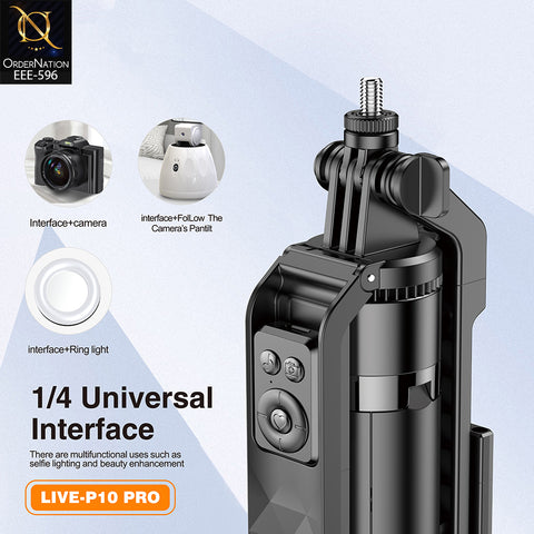 PLOKAMA LIVE-P10 Pro 180cm Selfie Stick Tripod with Dual LED Fill Lights, Bluetooth Remote & 360° + 180° Rotation