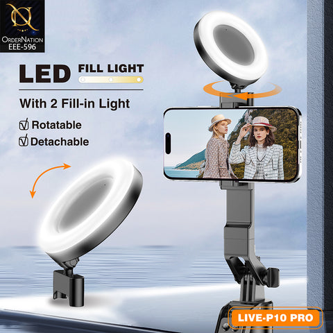 PLOKAMA LIVE-P10 Pro 180cm Selfie Stick Tripod with Dual LED Fill Lights, Bluetooth Remote & 360° + 180° Rotation