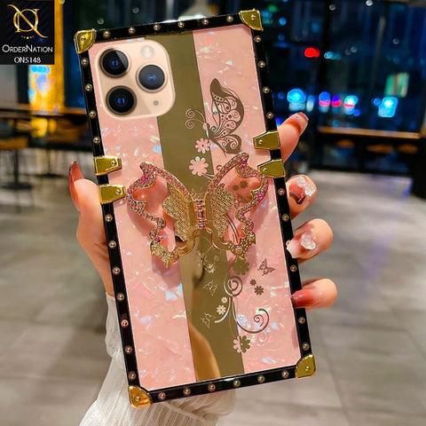 iPhone 11 Pro Cover - Pink -  Luxury Shiny Rhinestone Butterfly Electroplated Square Trunk Soft Case