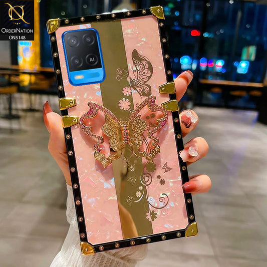 Oppo A54 4G Cover - Pink -  Luxury Shiny Rhinestone Butterfly Electroplated Square Trunk Soft Case