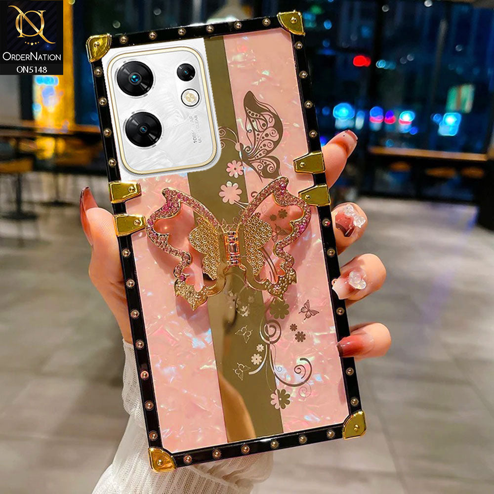 Infinix Zero 30 4G Cover - Pink -  Luxury Shiny Rhinestone Butterfly Electroplated Square Trunk Soft Case