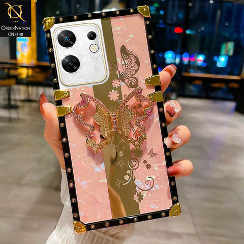 Infinix Zero 30 4G Cover - Pink -  Luxury Shiny Rhinestone Butterfly Electroplated Square Trunk Soft Case