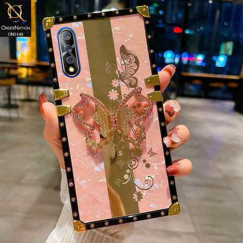 Vivo S1 Cover - Pink -  Luxury Shiny Rhinestone Butterfly Electroplated Square Trunk Soft Case