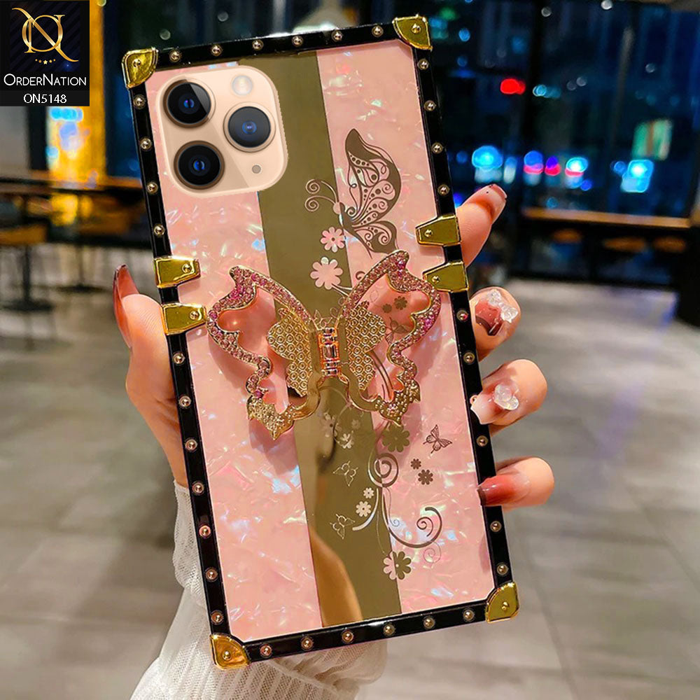 iPhone 11 Pro Max Cover - Pink -  Luxury Shiny Rhinestone Butterfly Electroplated Square Trunk Soft Case