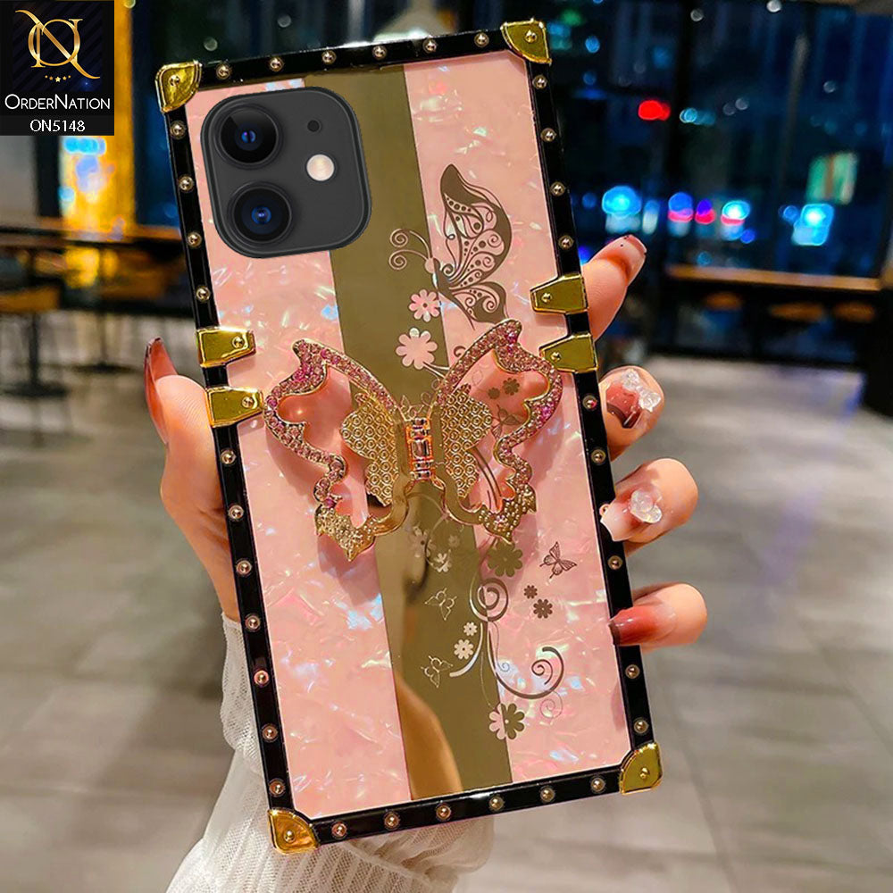 iPhone 11 Cover - Pink -  Luxury Shiny Rhinestone Butterfly Electroplated Square Trunk Soft Case