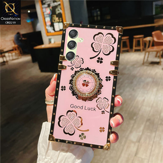 Samsung Galaxy A25 Cover - Pink -  Square Bling Diamond Glitter Soft TPU Trunk Case with Ring Holder