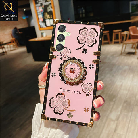 Samsung Galaxy A25 Cover - Pink -  Square Bling Diamond Glitter Soft TPU Trunk Case with Ring Holder