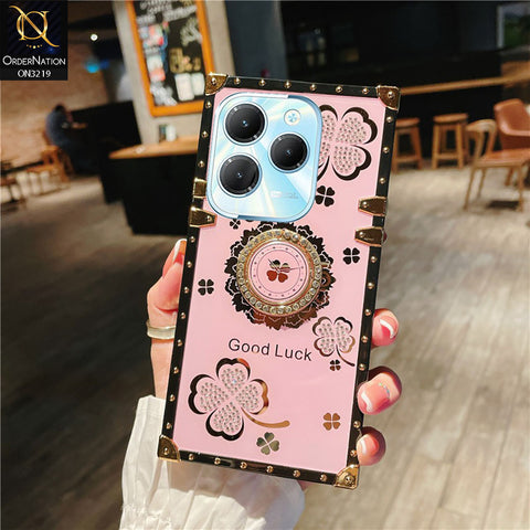 Infinix Hot 40 Pro Cover - Pink - Square Bling Diamond Glitter Soft TPU Trunk Case with Ring Holder