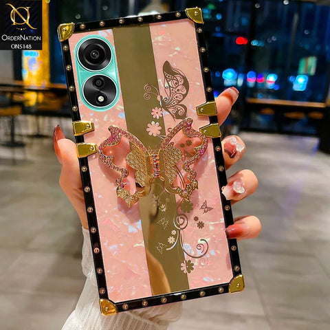 Oppo A58 4G Cover - Pink -  Luxury Shiny Rhinestone Butterfly Electroplated Square Trunk Soft Case