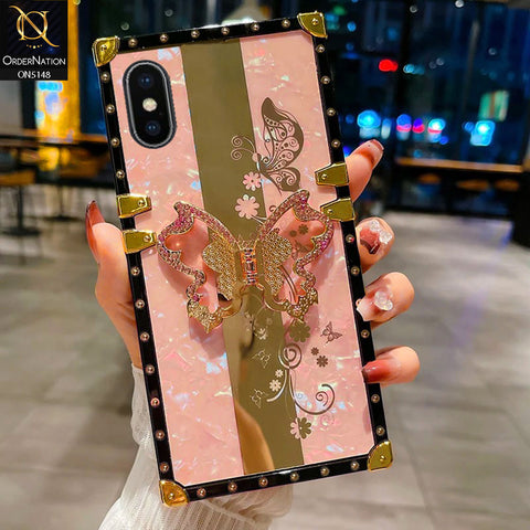iPhone XS Max Cover - Pink -  Luxury Shiny Rhinestone Butterfly Electroplated Square Trunk Soft Case