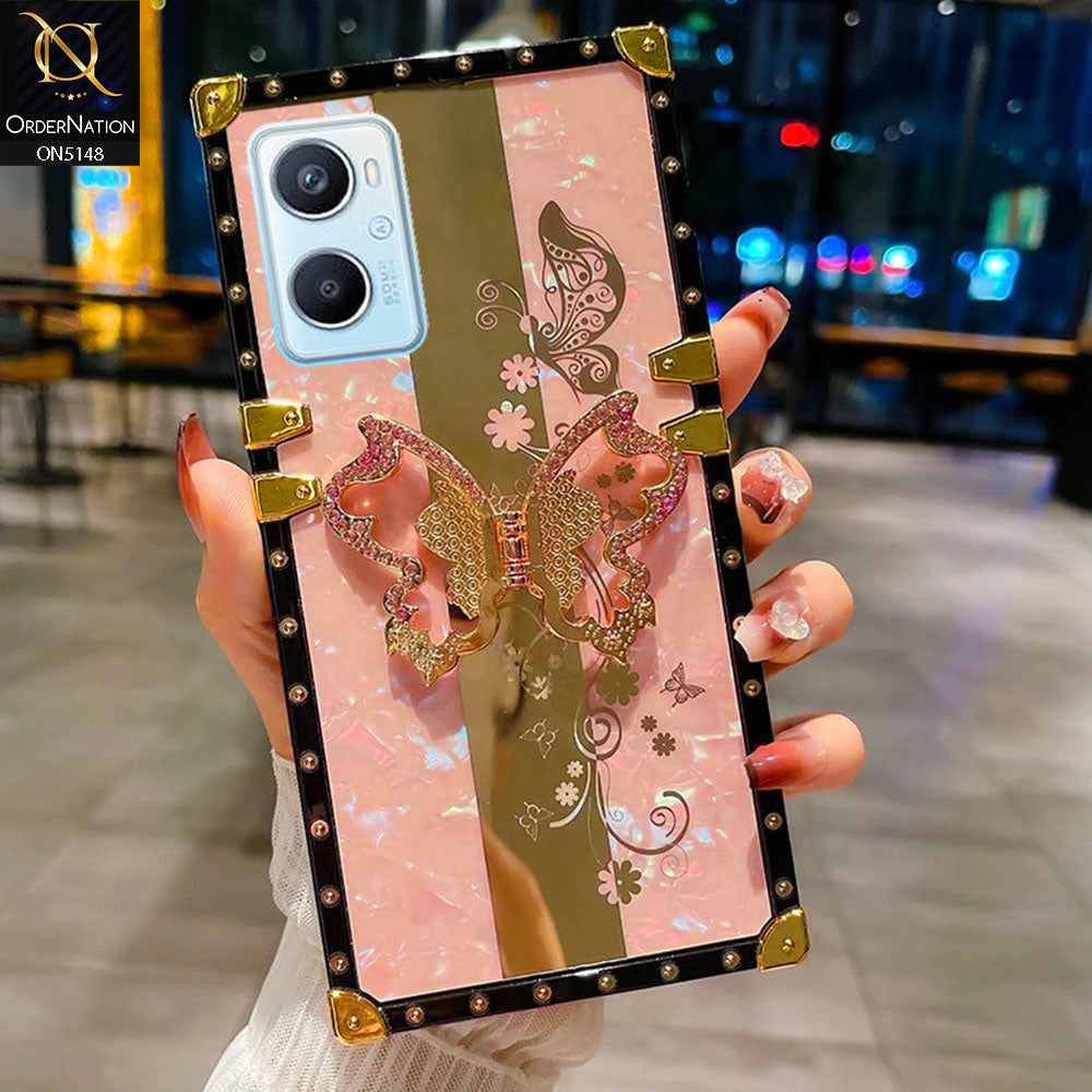 Oppo A96 Cover - Pink -  Luxury Shiny Rhinestone Butterfly Electroplated Square Trunk Soft Case
