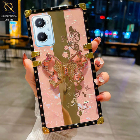 Oppo A96 Cover - Pink -  Luxury Shiny Rhinestone Butterfly Electroplated Square Trunk Soft Case