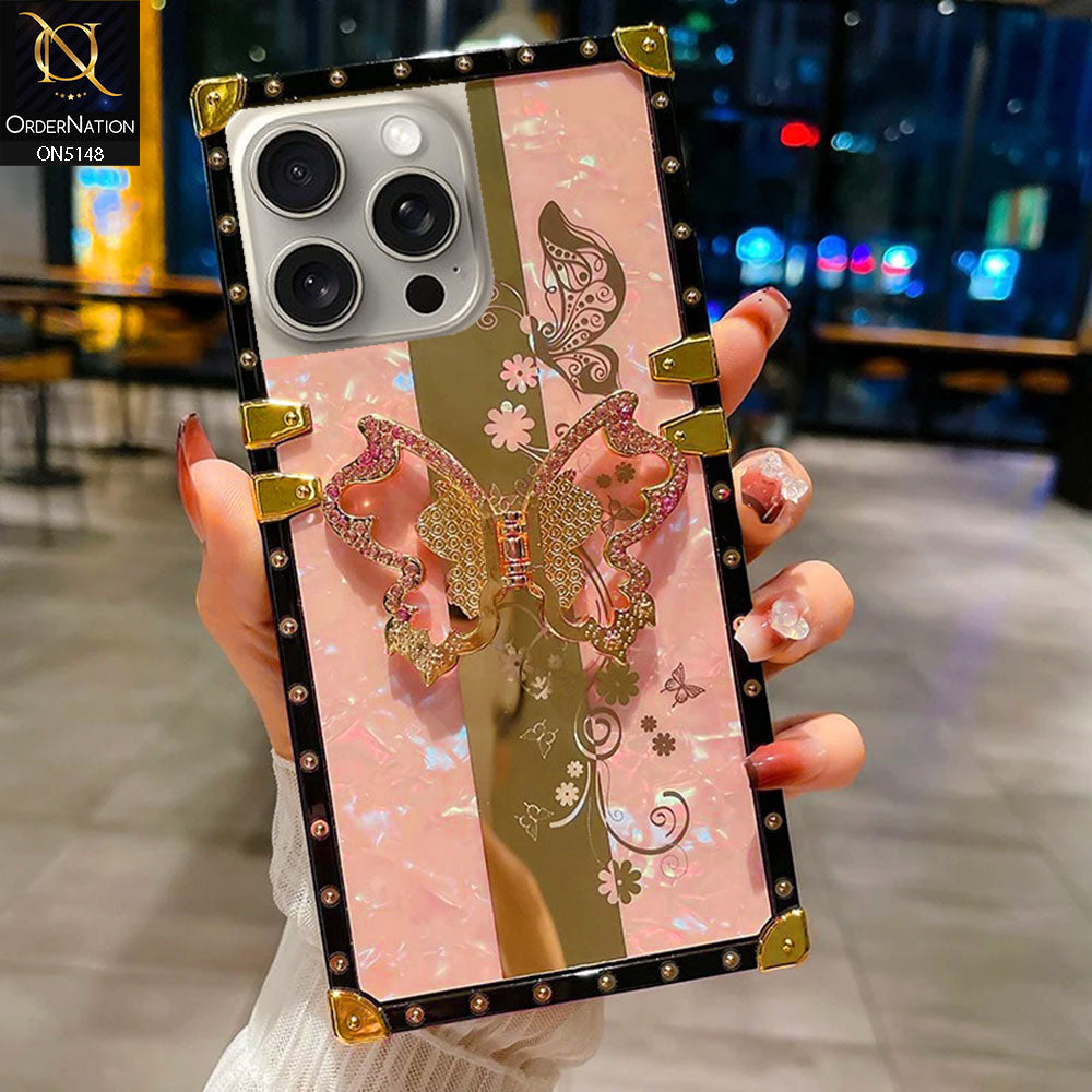 iPhone 14 Pro Cover - Pink -  Luxury Shiny Rhinestone Butterfly Electroplated Square Trunk Soft Case