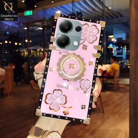 Xiaomi Poco M6 Pro 4G Cover - Pink - Square Bling Diamond Glitter Soft TPU Trunk Case with Ring Holder