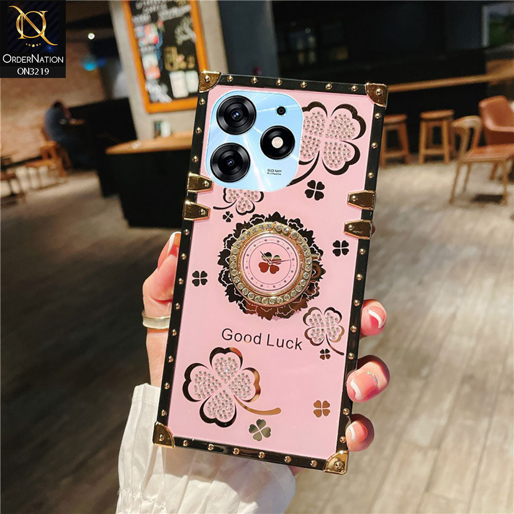 Tecno Spark 10 Pro Cover - Pink - Square Bling Diamond Glitter Soft TPU Trunk Case with Ring Holder