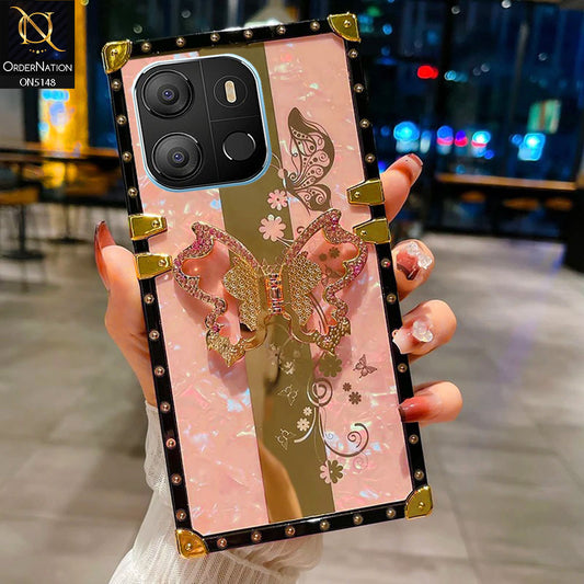 Tecno Spark Go 2023 Cover - Pink -  Luxury Shiny Rhinestone Butterfly Electroplated Square Trunk Soft Case
