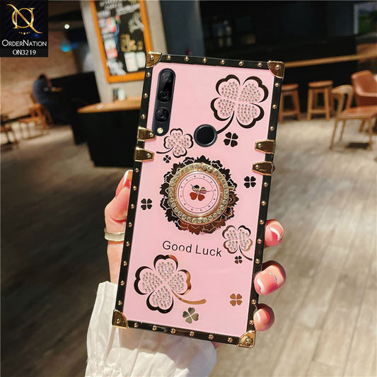 Huawei Y9 Prime 2019 Cover - Pink -  Square Bling Diamond Glitter Soft TPU Trunk Case with Ring Holder