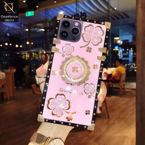 iPhone 14 Pro Cover - Pink - Square Bling Diamond Glitter Soft TPU Trunk Case with Ring Holder