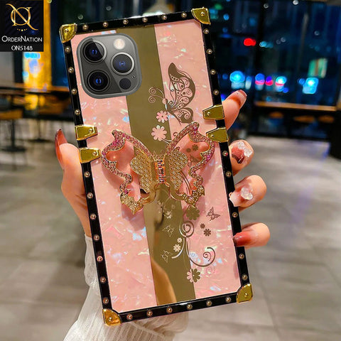 iPhone 12 Pro Cover - Pink -  Luxury Shiny Rhinestone Butterfly Electroplated Square Trunk Soft Case