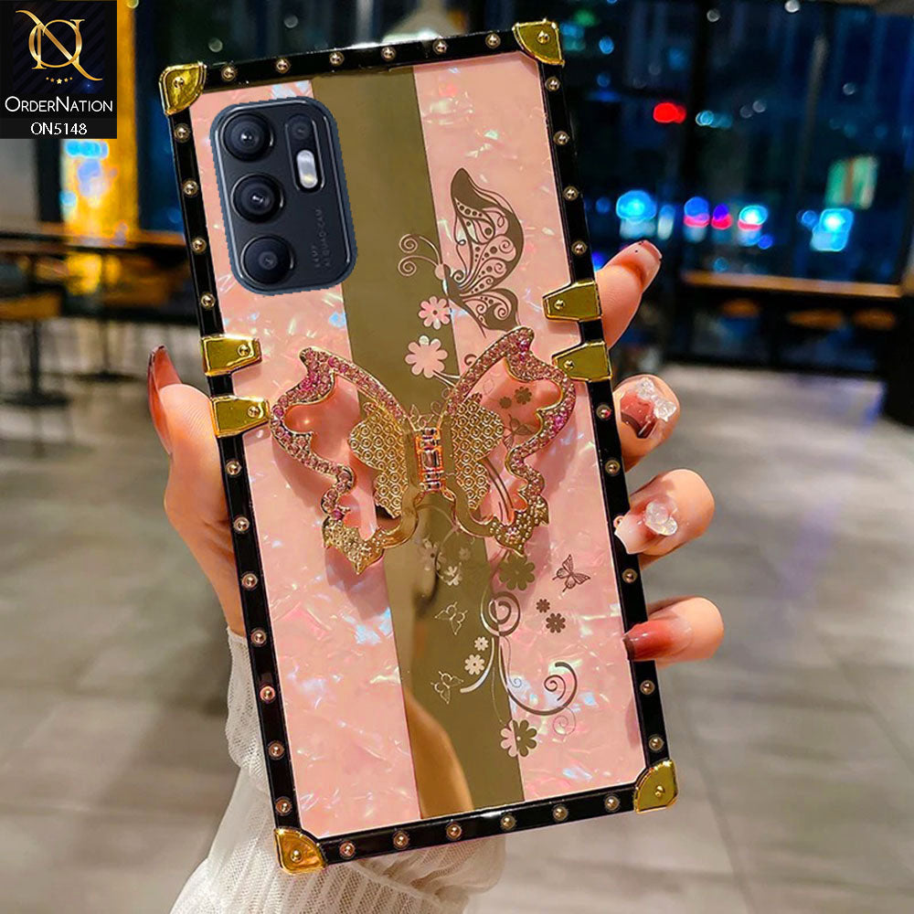 Oppo Reno 6 Cover - Pink -  Luxury Shiny Rhinestone Butterfly Electroplated Square Trunk Soft Case