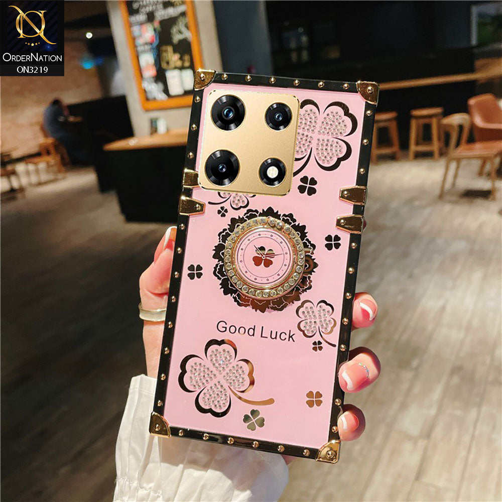 Infinix Note 30 Pro Cover - Pink - Square Bling Diamond Glitter Soft TPU Trunk Case with Ring Holder