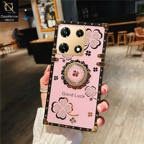 Infinix Note 30 Pro Cover - Pink - Square Bling Diamond Glitter Soft TPU Trunk Case with Ring Holder
